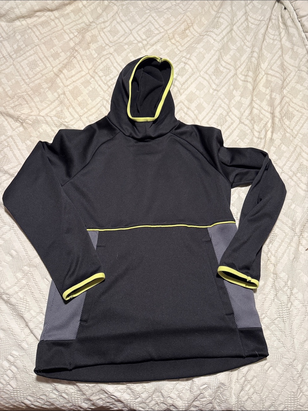 Kid's Black Hooded Pullover Sweater with Lime Trim